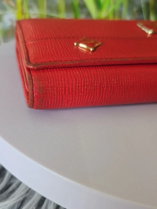 MCM Red Leather Trifold Wallet w/ Gold Studs & Charms | Authentic | EUC - Picture 9 of 15